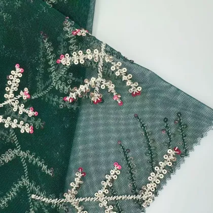 Christmas Tree Sequin Embroidered Mesh Fabric