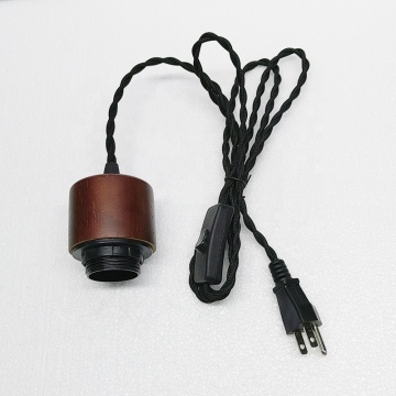 Hot Selling US Plug Wooden Suspension Twisted Wire DIY Hanging Light Oak Lamp Holder E26/E27 Screw Mouth Bulb Light