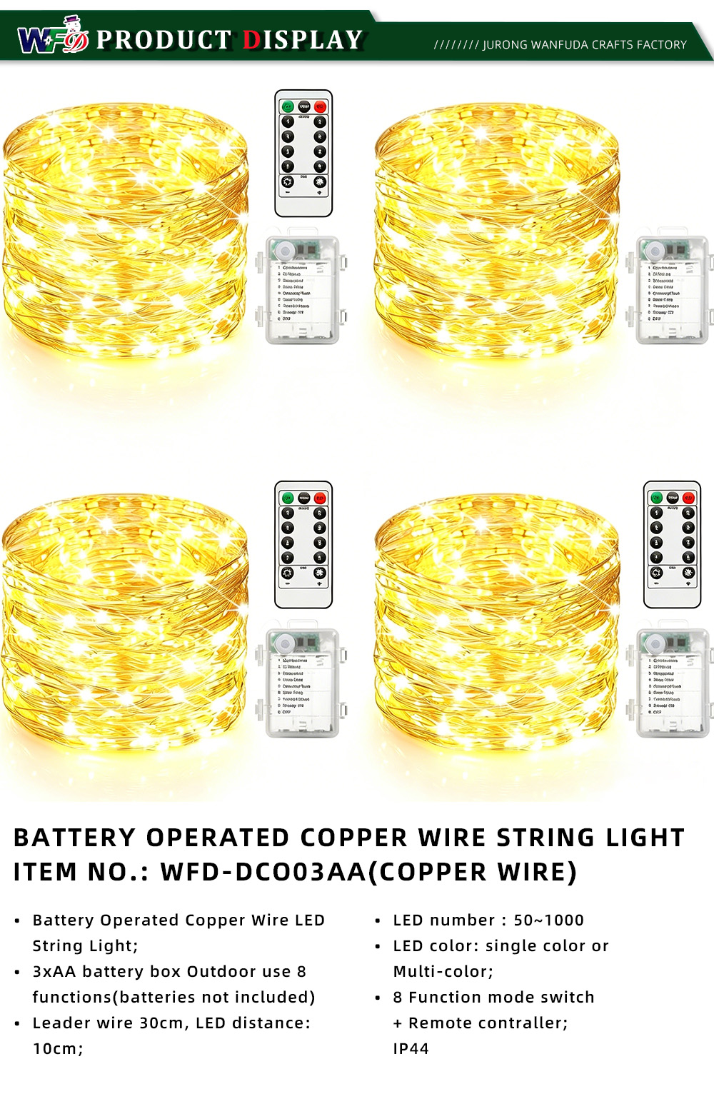 BATTERY OPERATED COPPER WIRE STRING LIGHT WFD-DCO03AA(copper wire)-X