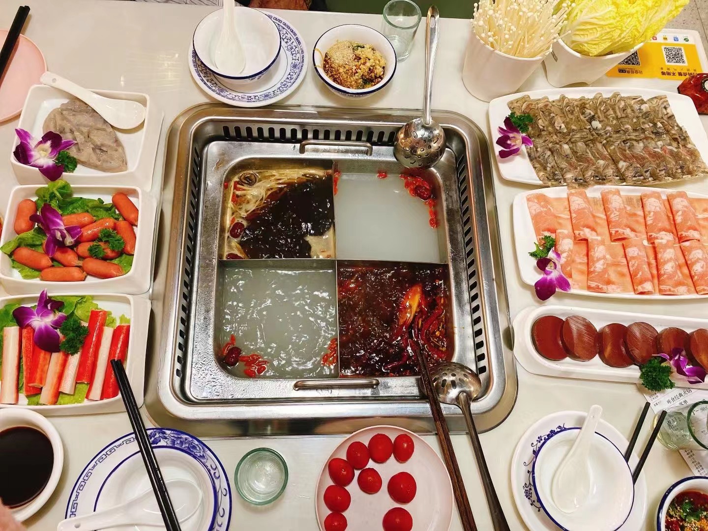Square marble commercial smokeless hot pot table