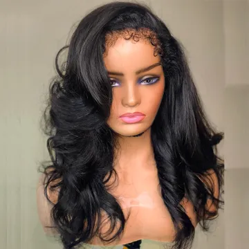 4C Curly Edges Body Wave Water Wave Wig with Pre Plucked Baby Hair on 13x4 Remy Human Hair Lace Front Wigs for Women