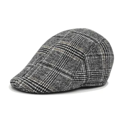 Winter Warm Beret for Middle-aged and Elderly Men - Classic Plaid Peaked Cap