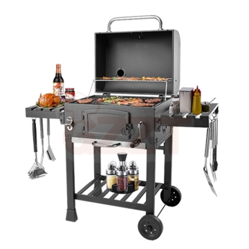 Large Trolley Round Cooking Grill Barbecue Smoker with Chimney - IT-7010