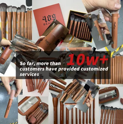 Premium Private Label Wooden Handle Synthetic Makeup Brushes - 10pcs Luxury Brown