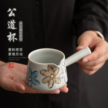 Ice Grey Manhua Keramik Teh Set dengan Blossom Cherry dan Kung Fu Pitcher