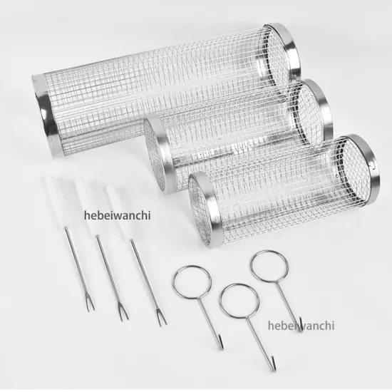 Stainless Steel Round BBQ Grill Mesh Cylinder Rolling Grilling Basket