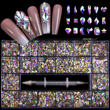 Wholesale Customizable 21-Girds Non-Hot Fix Flat Back Nail Art Glass Rhinestone Kits