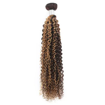 Piano Color Hair Weave Bundles Highlight Brown, Mixed Color Brown Blonde Brazilian Curly Wave P427 Remy Hair Weft