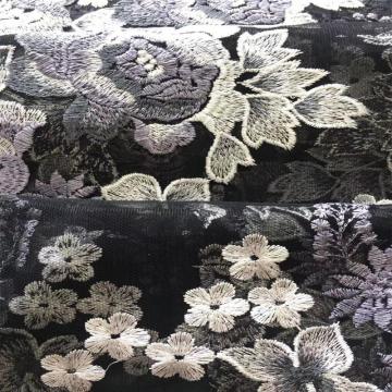 Grey Big Flower Flat Embroidery Fabric