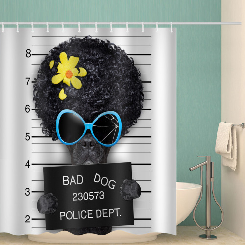 Dog Waterproof Shower Curtain Funny Animal  Balck Bathroom Decor