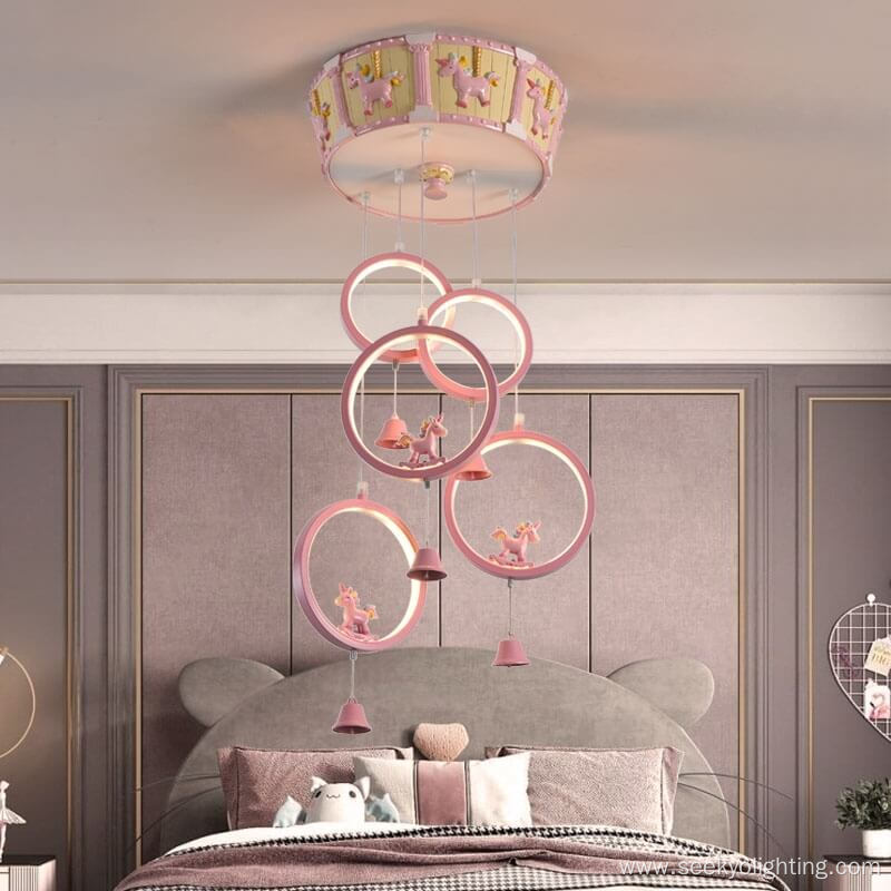 Pink Led Pendant Ring Children Lamp For Kids