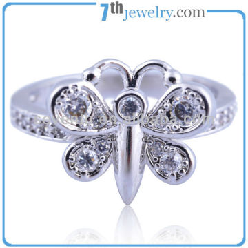 2014 Fashion Butterfly Shaped Ring with Rhodium Plated CZ Diamond