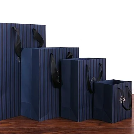 Ribbon Handles Embossed Logo Paper Bags