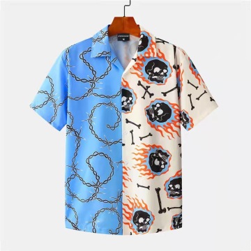 Fashion Skull Patchwork Polyester Spandex Shirt For Men