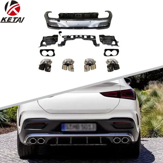 GLE53 AMG Style Rear Diffuser with Silver Black Tips for BENZ C167 Coupe 2020-2022