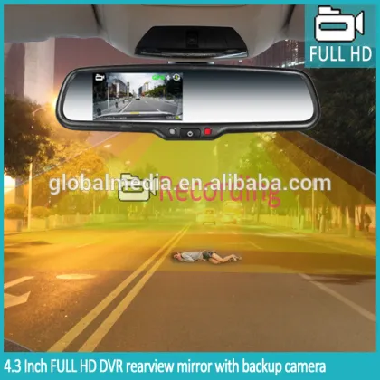 Car rearview mirror with 4.3 inch LCD dash cam 1080P HD video recording Ambarella A7 DVR with camera