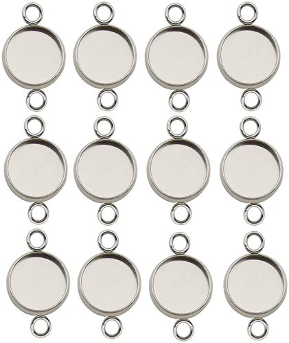 Stainless Steel Round Bezel Pendant Connector 50 pack