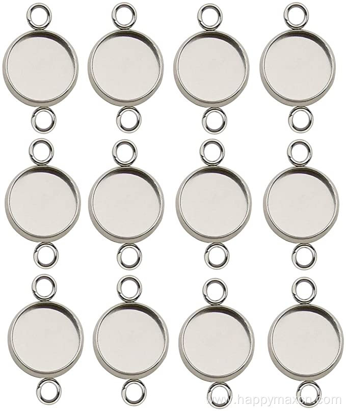 Stainless Steel Round Bezel Pendant Connector 50 pack