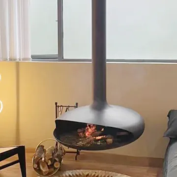 Stainless Steel Hat Wood Burning Hanging Fireplace Modern Round Insert Suspended Fireplace