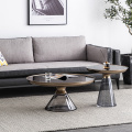 Table basse en verre noir rond en acier inoxydable