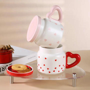 Ceramic Coffee Mug with Hand-Painted Striped Cow Print and Heart Shape Handle