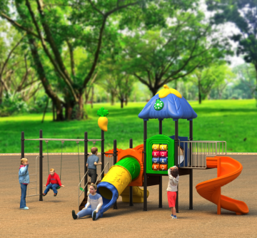 89mm Galvanized Pipe Kids Outdoor Playground Equipment with Plastic Tunnel Slide