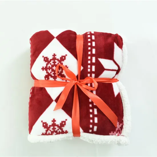 100% Polyester Soft Fluffy Blanket Double Layer Thick snowflakes Printed Fleece Sherpa Blanket
