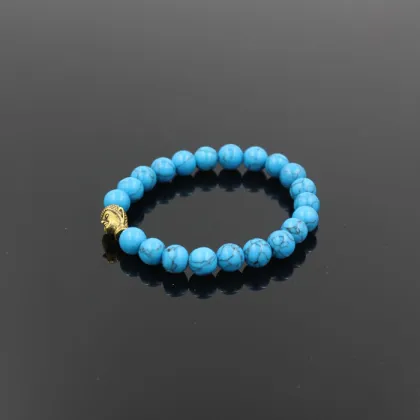 hot selling wholesale blue turquoise natural stone beaded bracelet,buddha head charm elastic bead bracelet jewelry RB2269