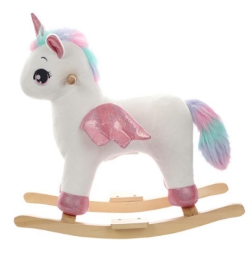 Cute Baby Toy: Blue Castle Horse Unicorn Rocking Horse with Music and Plush