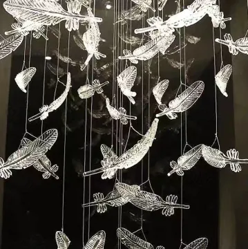 Modern Design Hotel Lobby Large Project Ceiling Hanging Decorative Glass Feather Chandelier Light