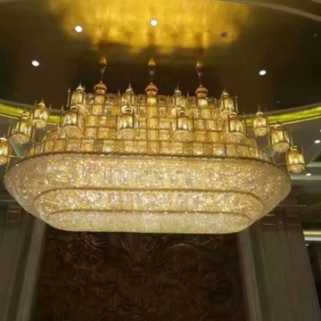 Traditional Golden Large Long Crystal Chandeliers for Mosques