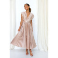 Short sleeve puff sleeve long flowing dress