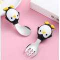 Özel penguen küçük çocuk silikon paslanmaz çelik kaşık çatal