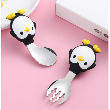 Penguin para niños personalizados Silicona Spoon de acero inoxidable