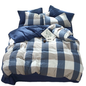 High Quality Soft Duvet Cover Set - Queen Size Cotton Bedding with Grid Print