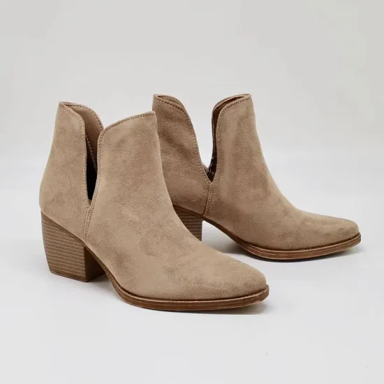 2023 Spring Autumn New Fashion Suede Pointed Toe Chelsea Boots with Chunky Heels for Women