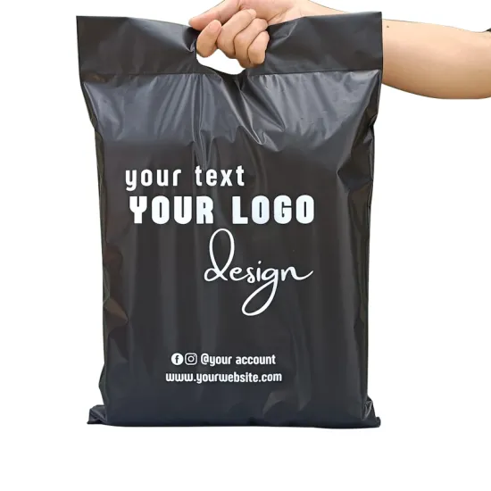Custom Logo Printed Self Adhesive Mailer Poly Courier Shipping Plastic Black Mailing Bag With Handle