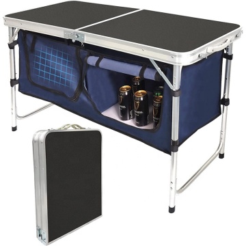 Compact and Lightweight Aluminum Folding Camping Table with Built-in Storage Compartment: Ideal for Indoor and Outdoor Use