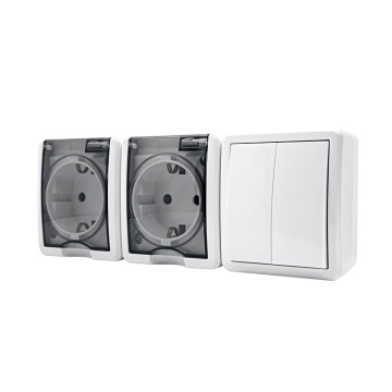 IP44 Double Schuko Power Outlet With Shutter Switch