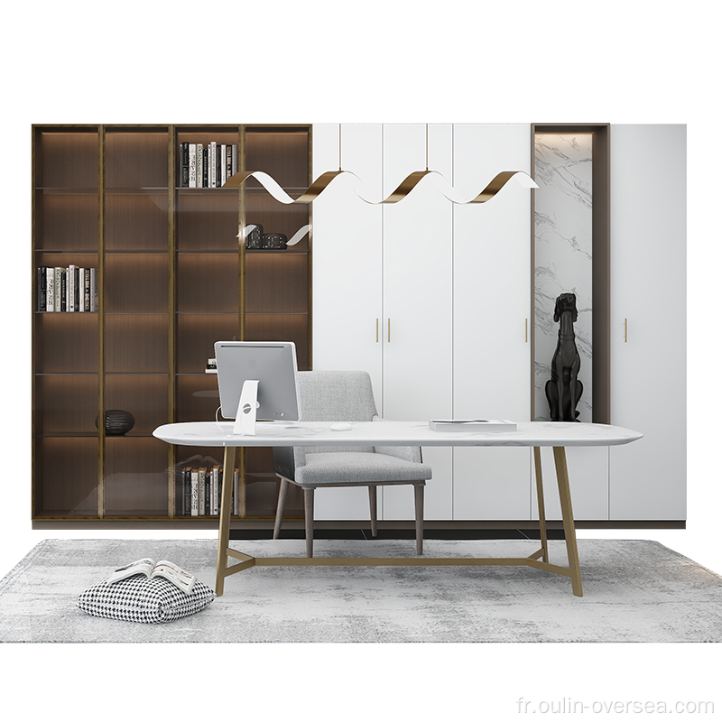 Bibliothèque d'angle en bois blanc moderne avec bureau d'ordinateur