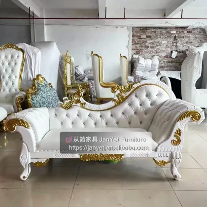 Wholesale White Leather Solid Wood Carved Royal Chaise Mariage Wedding