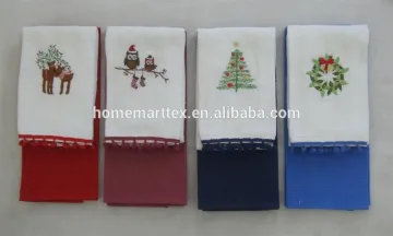 1pc embroidery velour towel with decoration border and 1 pc waffle solid color tea towel