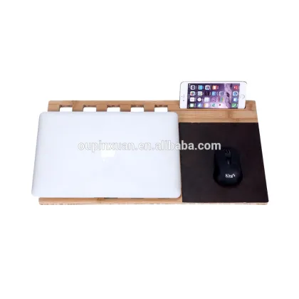 bamboo lapdesk with coooler hole and leather mouse pad