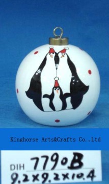 Round Ceramic Penguin Bauble for Christmas Tree Decoration