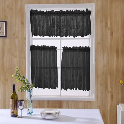 Factory Direct Kitchen Coffee Curtains: Small, Finished, Blue Lace Short Curtains