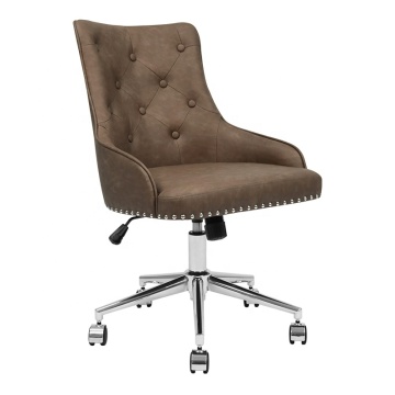 Vintage PU Leather Office Chair with Ergonomic Design and Rivet Trim