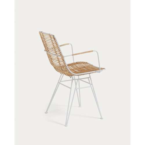 Modern Rattan and White Metal Armchair Indoor Outdoor