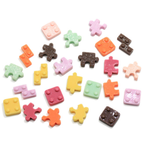 Colorful Cute  100pcs Resin Flatbacks Puzzle Blocks Shaped Cabochon Crafts Toys Embellishment Cabochon Supply