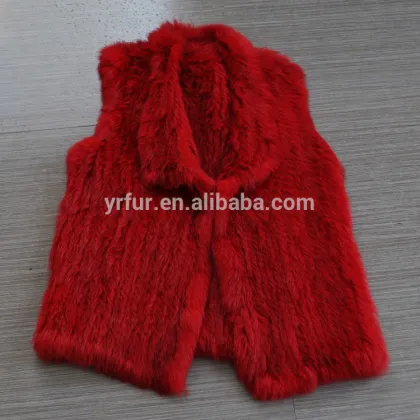 YanRan Fur YR052 Red Hand Knit Rabbit Fur Gliet/OEM Factory Top Quality Wholesale Fur Vest