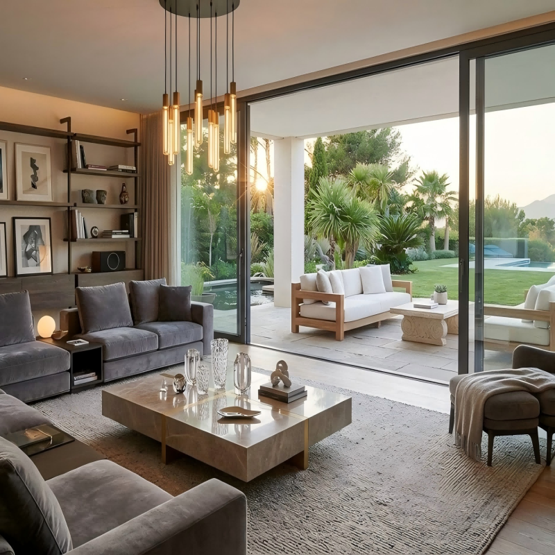 Luxury Villa Living Room Glass Sliding Door